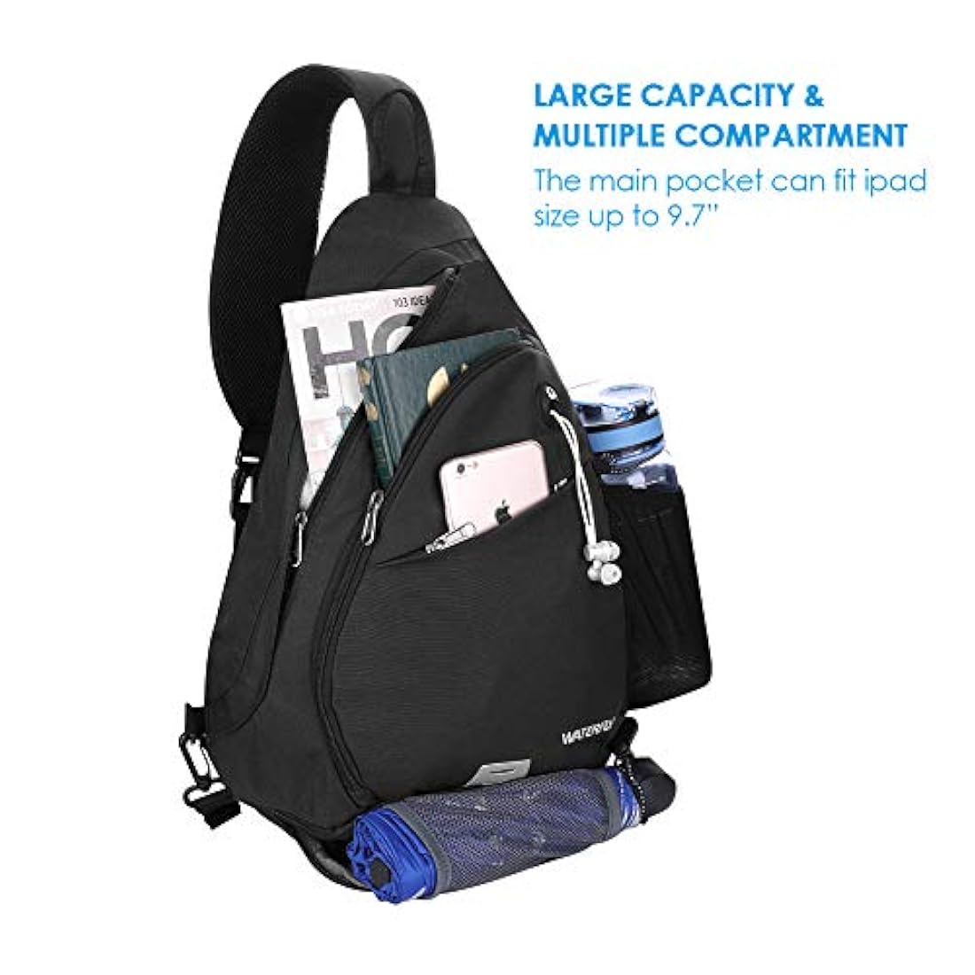 Bolso bandolero de lona unisex color negro. WATERFLY