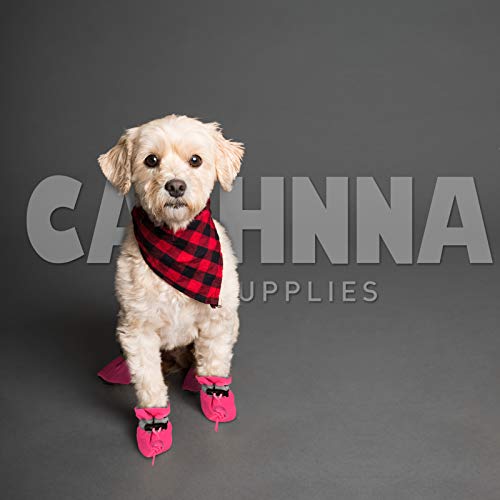 CALHNNA Zapatos para perros con pavimento caliente para cachorros, protectores de patas con suela antideslizante y correa reflectante, 4 unidades