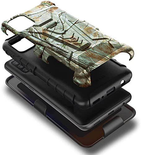 NZND Funda para Samsung Galaxy A03S con protector de pantalla de vidrio templado (cobertura máxima), funda de clip para cinturón con soporte integrado, resistente a prueba de golpes (camuflaje)