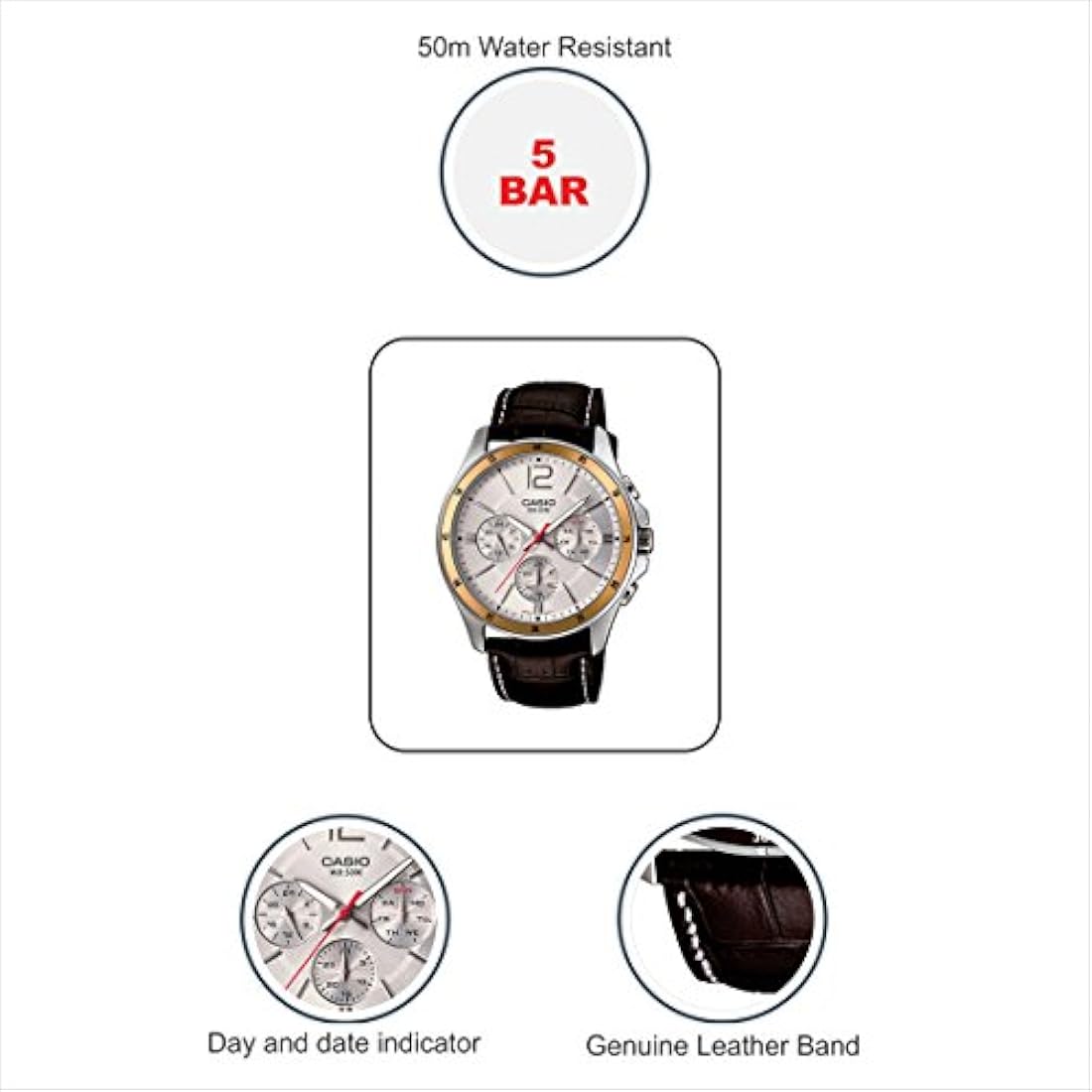 Casio Enticer Cronógrafo Blanco Dial de los hombres reloj - mtp-1374l-7avdf (A835)