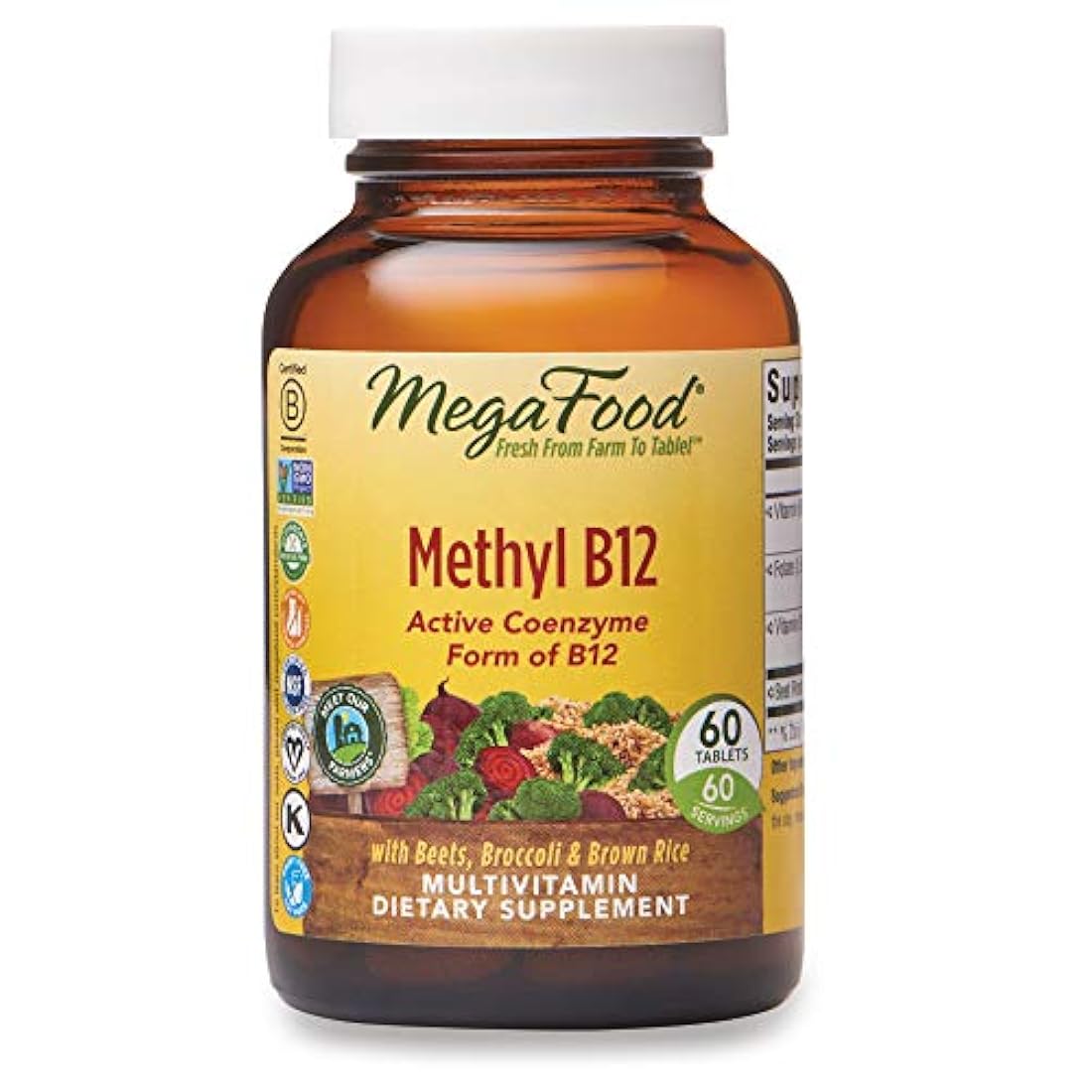 MegaFood - Methyl B12, apoya los niveles de energía y la salud cardíaca, 10332, 1