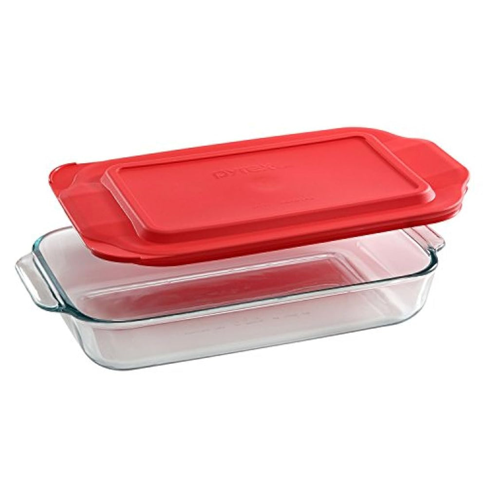 Bandeja  oblongo con cubierta roja Pyrex