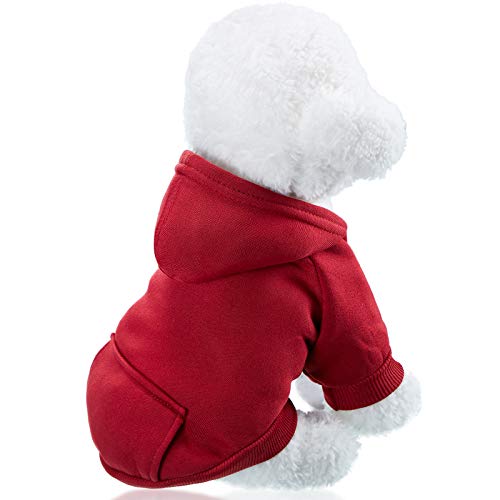 2 piezas con capucha de invierno para perros pequeños, sudaderas cálidas con bolsillo de algodón para perros, ropa para cachorros, disfraz de cachorro (azul oscuro, rojo vino, S)