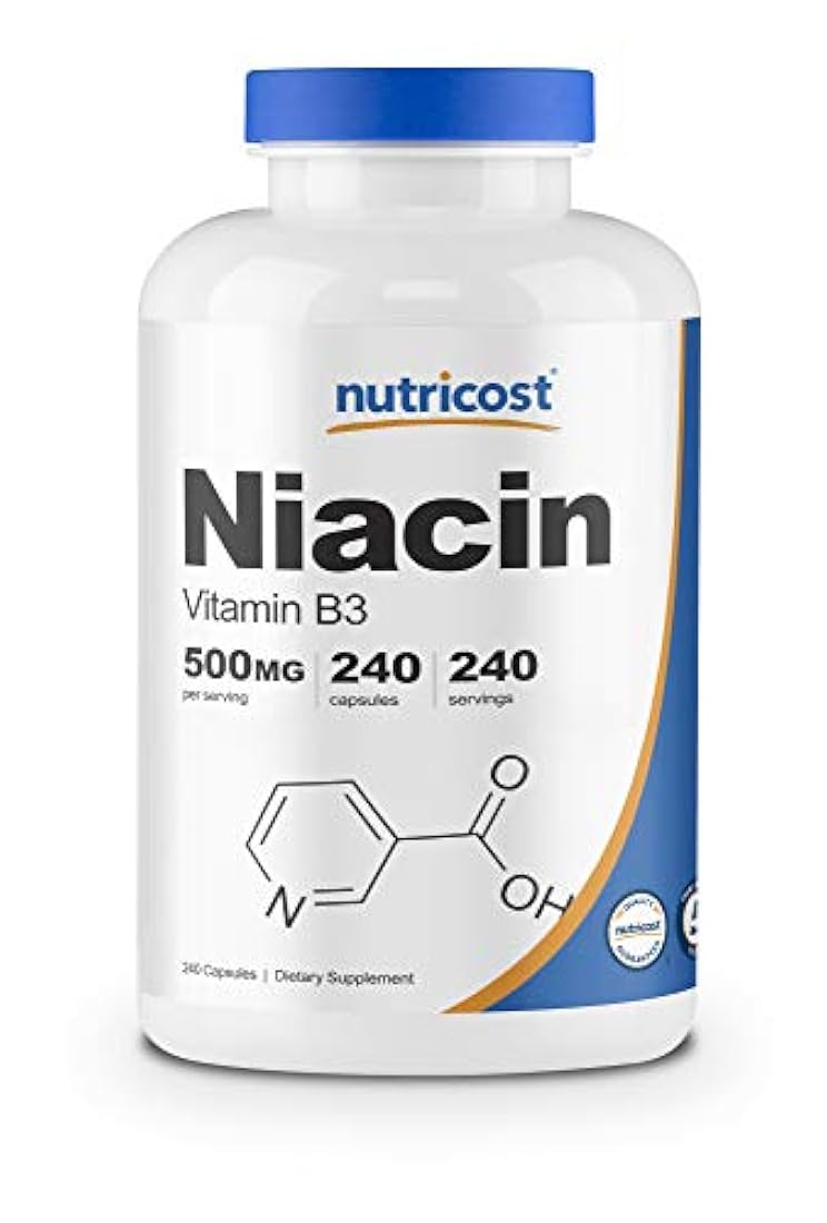 Suplemento Nutricost Niacina de vitamina B3, 0,018 oz, en 240 cápsulas, 1 botella, 1