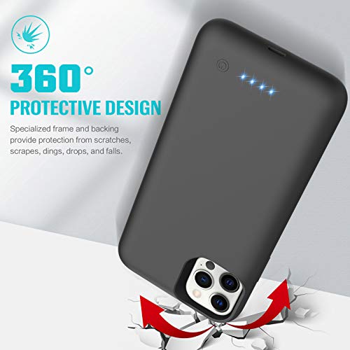 Funda de batería para iPhone 12/12 Pro, funda de carga de batería de 6800 mAh, funda protectora de batería para iPhone 12/12 Pro, funda inteligente de 6.1 pulgadas, color negro