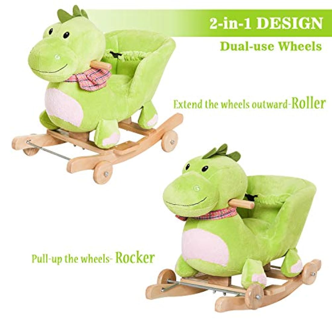 Cochecito de peluche con dinosaurio balancín