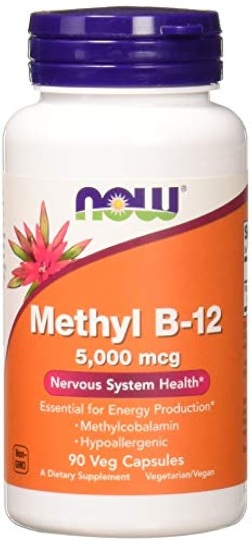 Suplementos Now Methyl B-12 5000 mcg, metilcobalamina, hipoalergénico, 90 cápsulas de veg