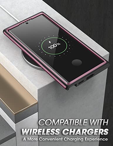 Funda transparente para Samsung Galaxy S22 Ultra 5G (versión 2022), marco delgado con protector de pantalla integrado (vino)