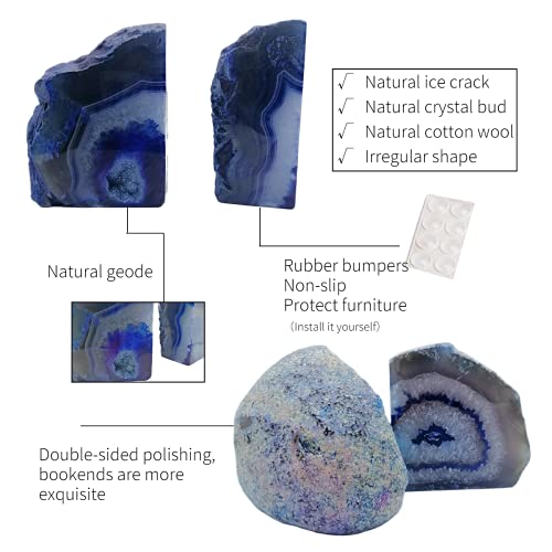 Geode Agata sujetalibros decorativos para el hogar (azul, 2-3 libras)