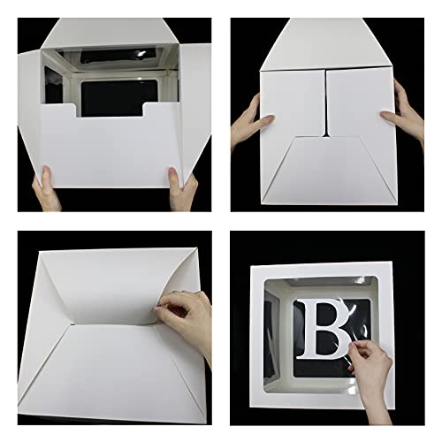 Cajas de bebé con letras para baby shower, decoraciones transparentes para baby shower, cajas de bloques transparentes para globos de fondo para baby shower y fiesta de cumpleaños, 4 unidades