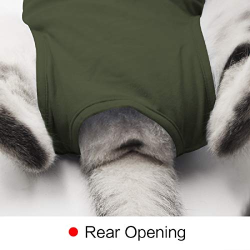 TRAJE de recuperación de cirugía de heridas de gato para heridas abdominales o enfermedades de la piel, uso después de la cirugía, traje de pijama, alternativa de cuello E para gatos (S, verde militar)