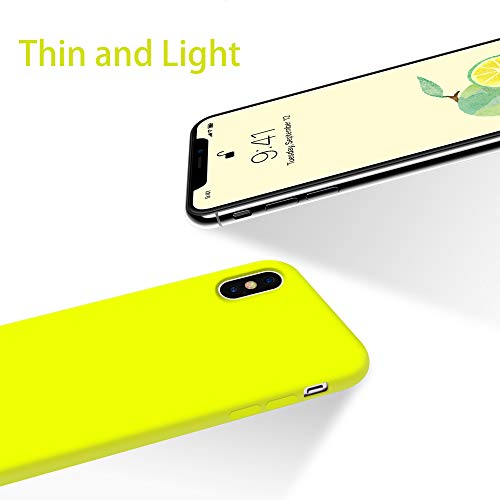 OTOFLY Funda de goma de gel de silicona líquida a prueba de golpes para iPhone Xs/iPhone X, antiarañazos y huellas dactilares, compatible con iPhone X/iPhone X, (amarillo fluorescente)