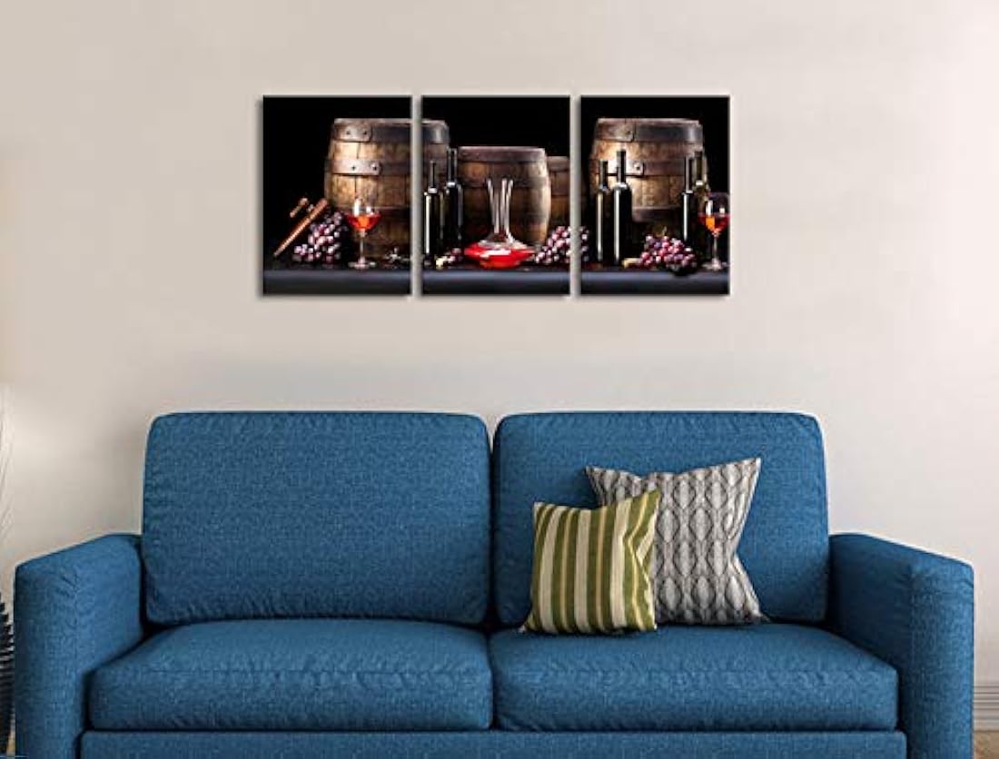 Pyradecor 3 Paneles Botella de Vino Rojo y Barril