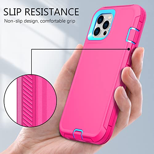 Funda para iPhone 13 Pro Max con 2 protectores de pantalla, protección contra caídas de grado militar, resistente a prueba de golpes, funda protectora para iPhone 13 Pro Max de 6.7 pulgadas (rosa azul)