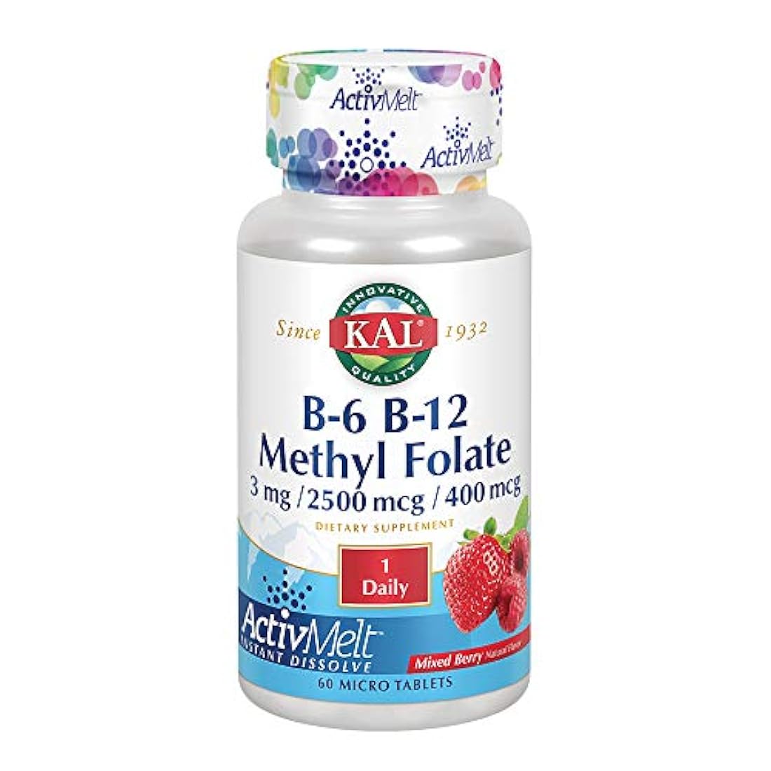 KAL B-6/B-12 Metil Folate Activmelt, mezcla de bayas, blanco, 60 unidades