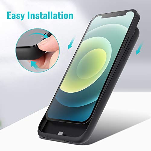 Funda de batería para iPhone 12/12 Pro, funda de carga de batería de 6800 mAh, funda protectora de batería para iPhone 12/12 Pro, funda inteligente de 6.1 pulgadas, color negro