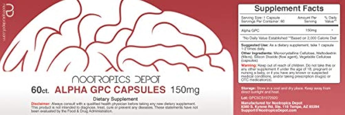 Alpha GPC 150mg Cápsulas | Suplemento de colina | Apoya la función cerebral saludable, 1