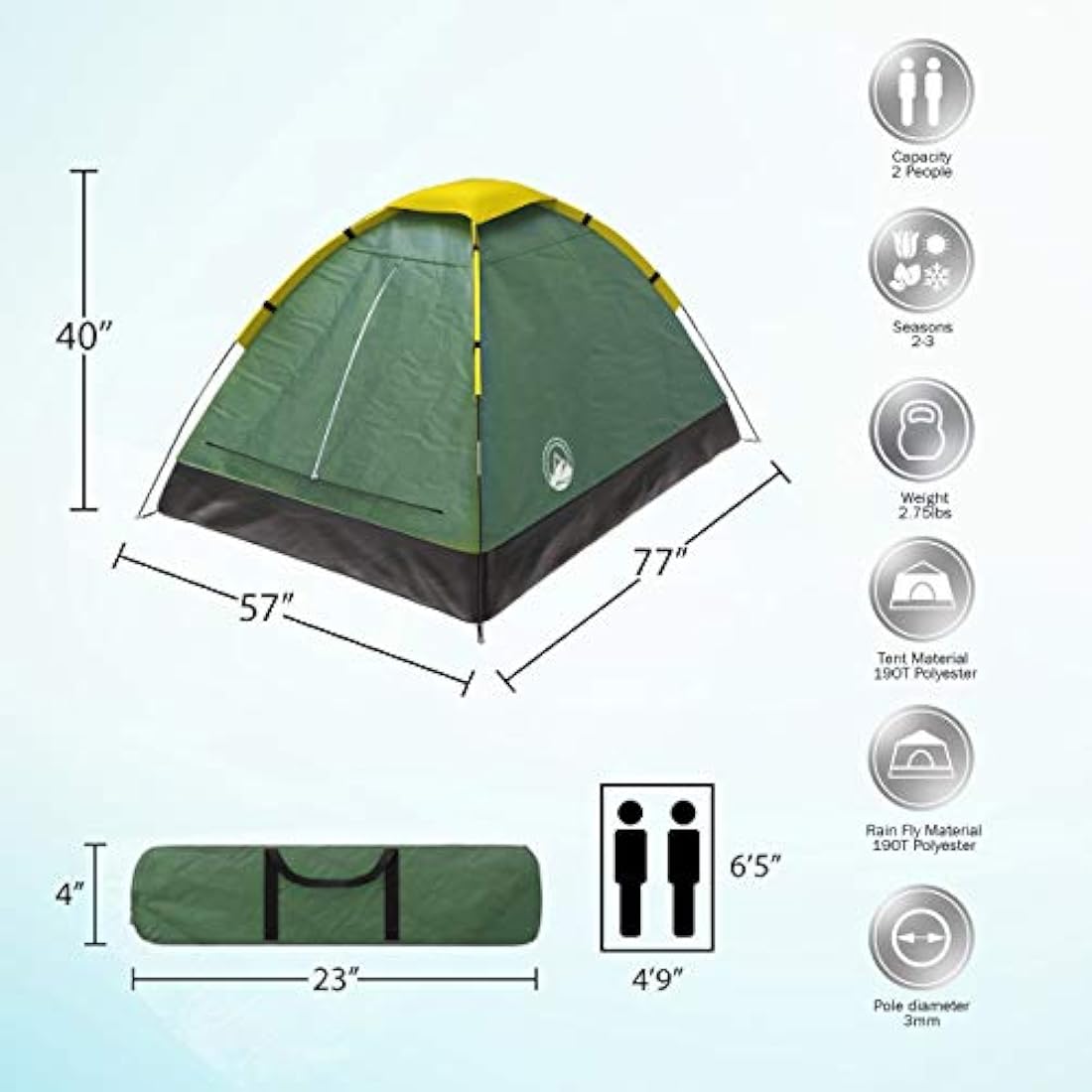 Tienda de campaña para 2 personas con forma de cúpula