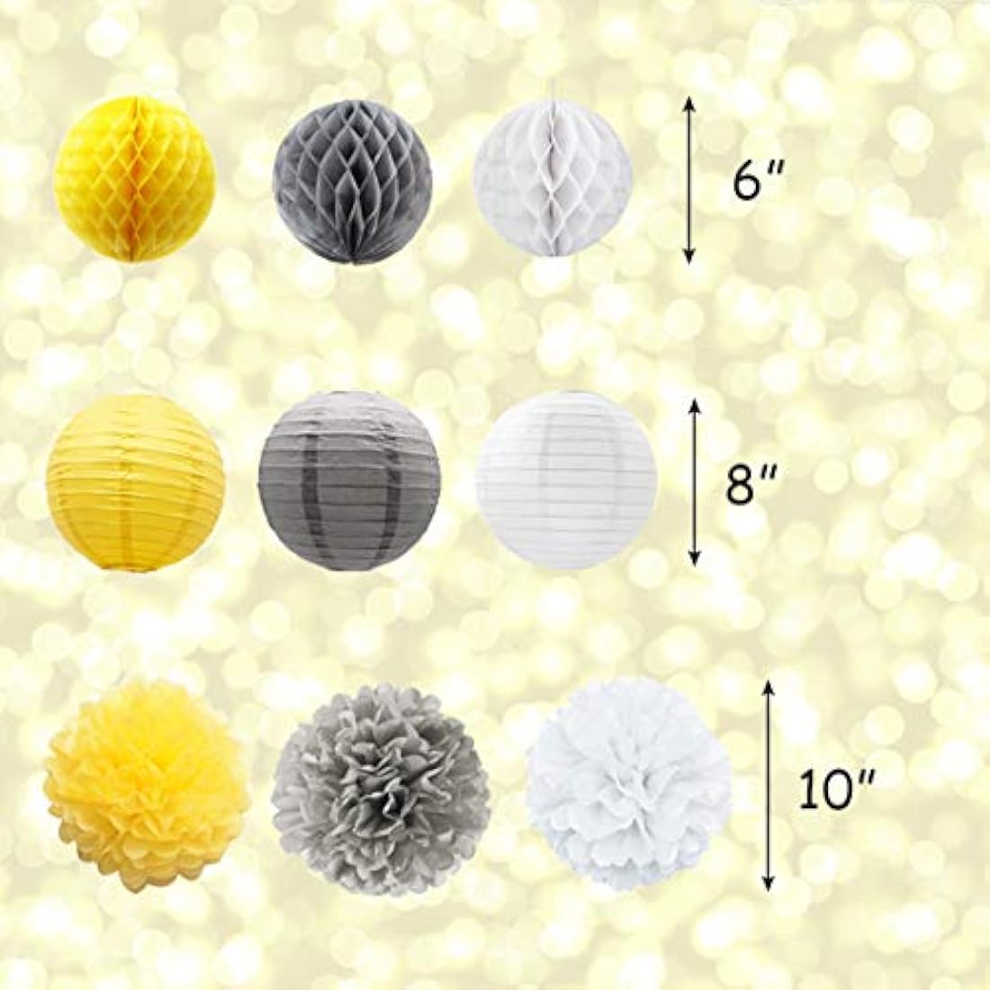 Decoracion para baby shower/amarillo-gris-blanco.Marca Pyle