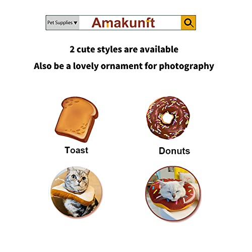 Amakunft - Collar ajustable para gato para recuperación de una cirugía, lindo cono protector para curación de heridas, en forma de tostada, estilo isabelino, con borde suave