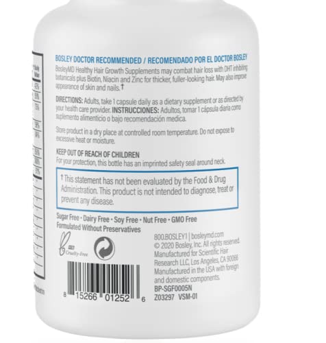 BosleyMD Suplementos saludables para el crecimiento del cabello con bloqueadores DHT para mujeres y hombres para un cabello más grueso, más lleno y más fuerte, suministro de 1 a 2 meses