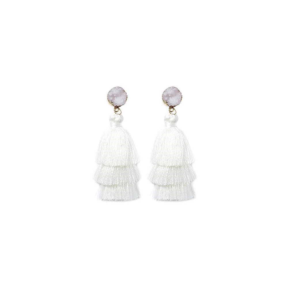 Aretes en capas de borla coloridos para mujer