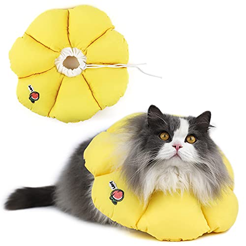 HiDREAM - Collar de cono de gato, bonito collar isabelino impermeable para gatos, antimordeduras, curación de heridas, collar de recuperación de gatos, flor amarilla, estilo para todas las estaciones
