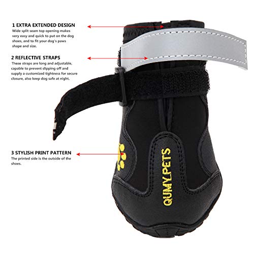 QUMY - Botas impermeables para perros, con tiras reflectantes, suela antideslizante y rugosa, juego de 4 unidades
