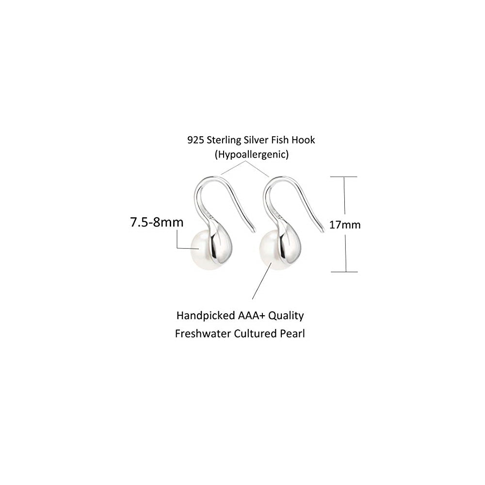 Aretes colgantes de plata con perlas color blanco