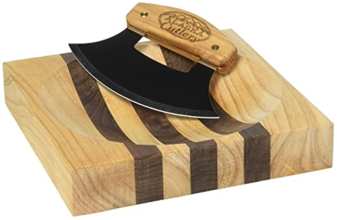 Alaska Ulu - Juego de cuchillos con mango de madera y tabla