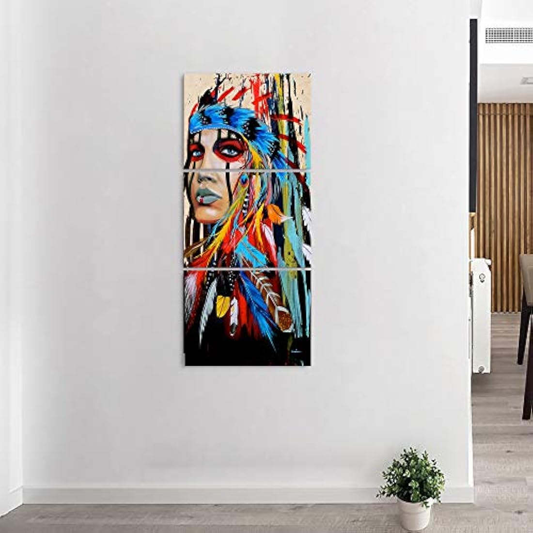 Pintura niña nativo americano con plumas