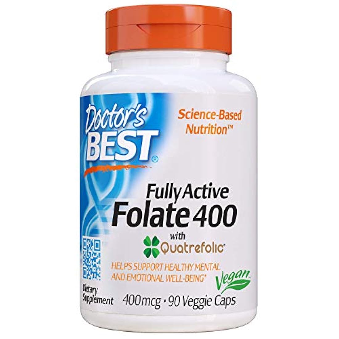 Doctor's Best - Folato completamente activo con Quatrefolic, sin OMG, vegano, sin gluten, 400 mcg, 90 cápsulas vegetarianas