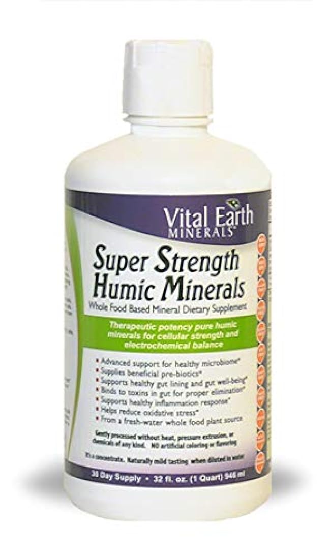 Vital Earth Minerals Super Strength Humic Minerals – 32 fl. Oz.- 1 mes de suministro – Suplemento líquido terapéutico vegano de fuerza traza multimineral – Minerales iónicos a base de plantas de alimentos enteros