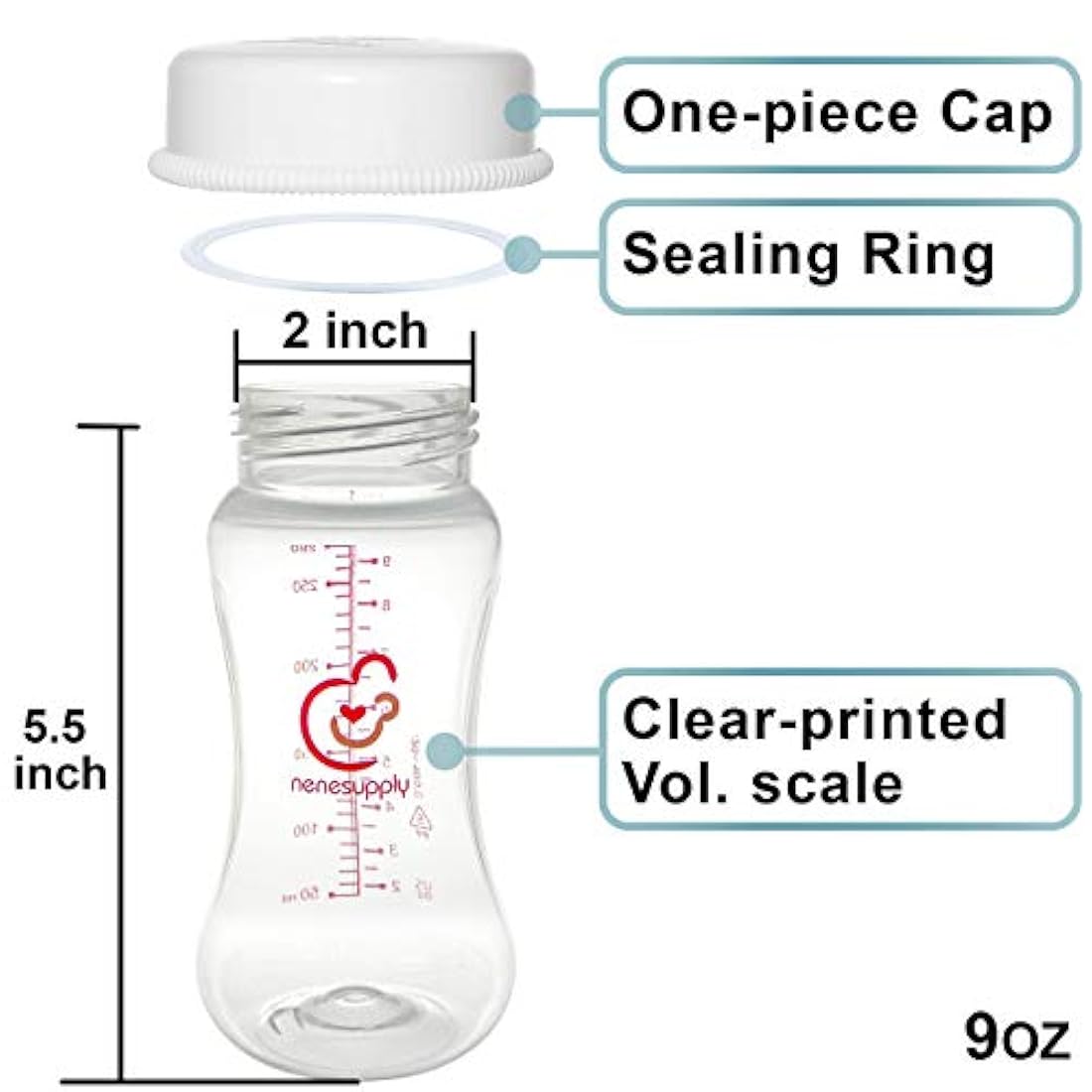 botella de almacenamiento de leche materna de boca ancho