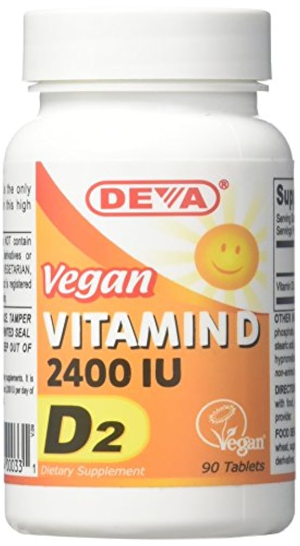 Deva Nutrition Vegan D2 Vitamina D 2400 IU, 90 tabletas (Paquete de 2)