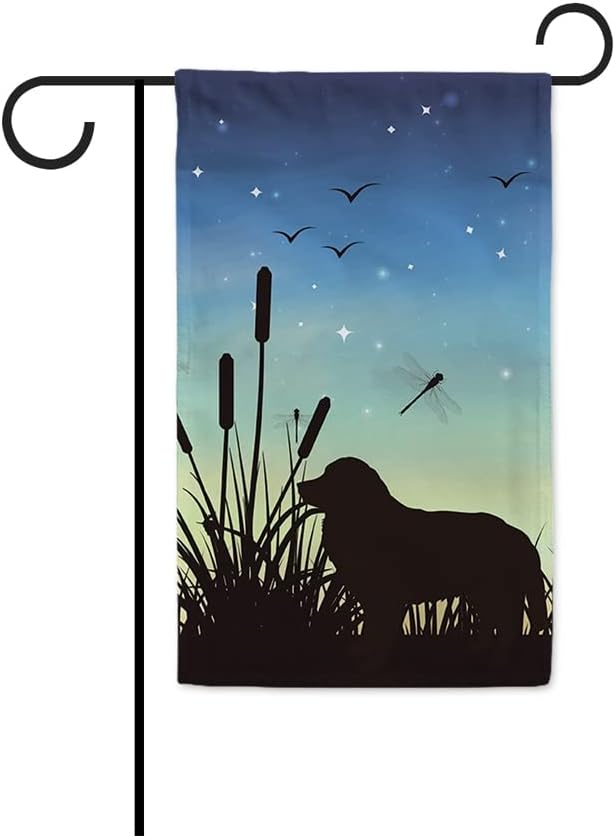 Bandera Jardín Noche Silueta Perro Kuvasz Libélula Verano