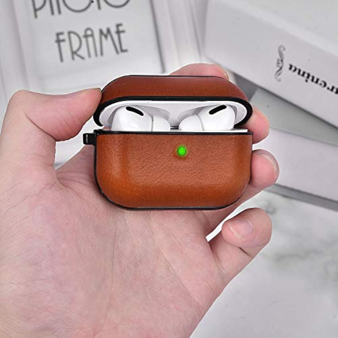 V-MORO - Funda de piel compatible con Airpods Pro Marrón