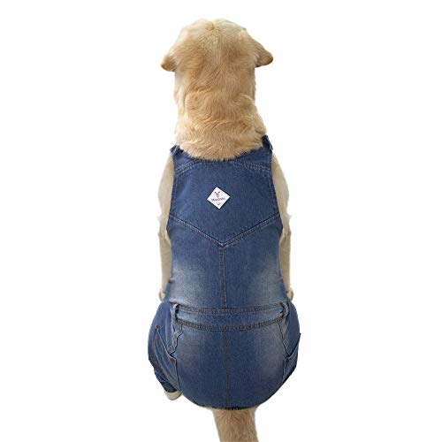 Miaododo Mono de mezclilla para perro mediano y grande para perros, ropa de mezclilla para perros, disfraces para todo propósito, pantalones de perro lavados, chaqueta clásica