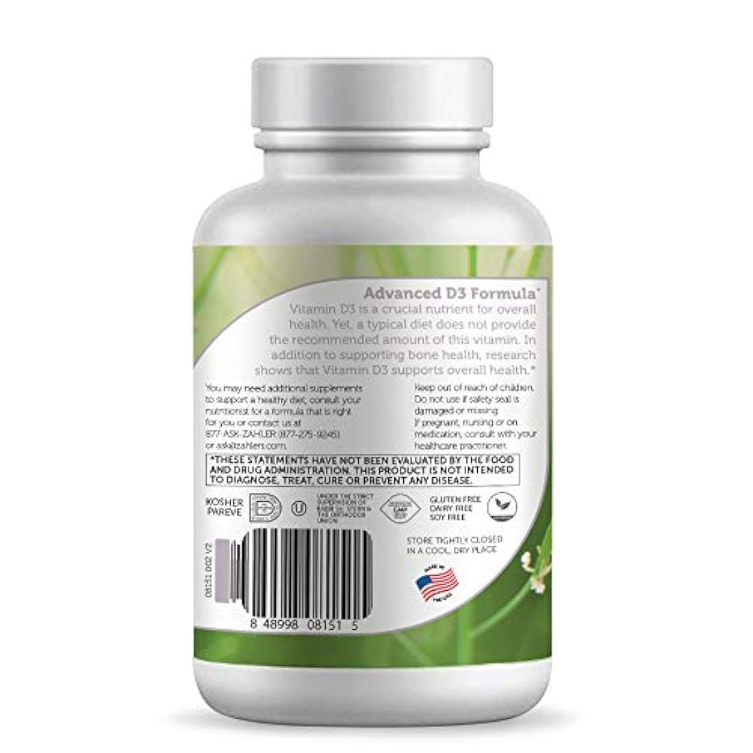 Zahler Vitamina D3 CHEWABLE 2000IU, un suplemento totalmente natural que se dirige a las deficiencias de vitamina D, certificado Kosher, 120 tabletas con sabor a naranja de gran sabor