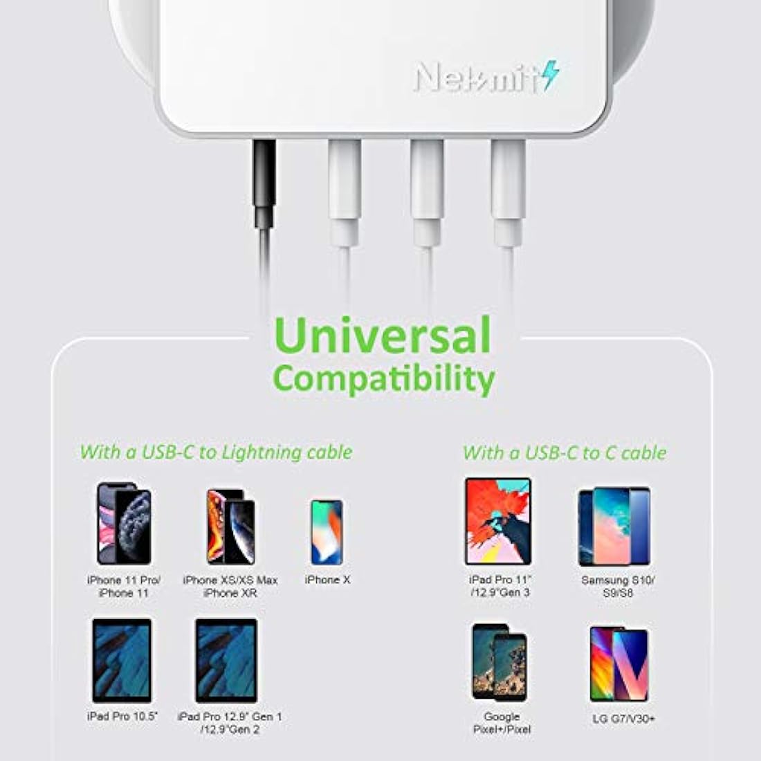 Nekmit - Cargador de pared USB C plano de 42 W con 4 puertos