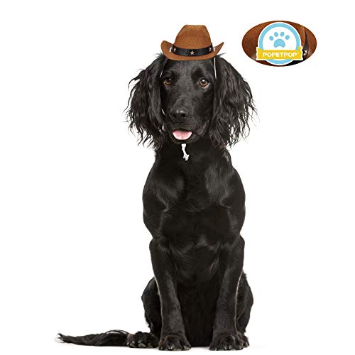 POPETPOP Sombrero de vaquero para perro, divertido sombrero de fiesta para mascotas, perros, gatos, accesorios de disfraz de vaquero para fiestas navideñas (café)