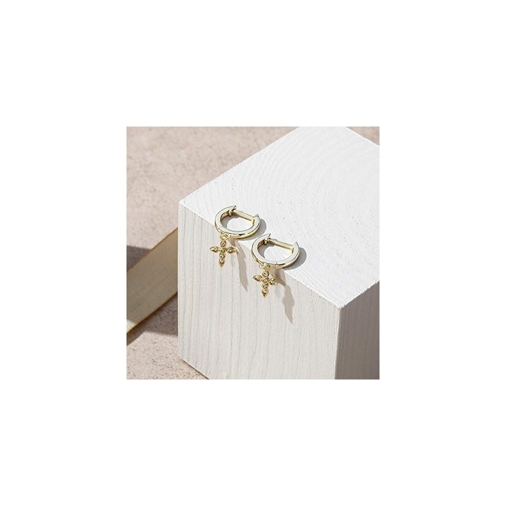 Aretes colgantes de plata chapados en oro para mujer