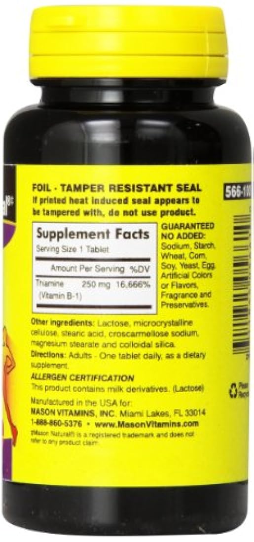 tabletas de tiamina con vitamina B-1, 250 mg 100 unidades