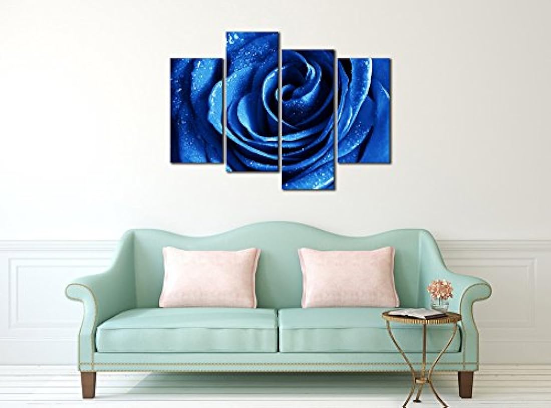 Cuadro decorativo de 4 pligues para pared floral, azul
