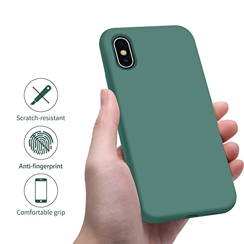 OTOFLY Funda compatible con iPhone X, ultra delgada, de silicona líquida con protección de cuerpo completo, antiarañazos, a prueba de golpes, forro de microfibra suave de 5.8 pulgadas (verde pino)