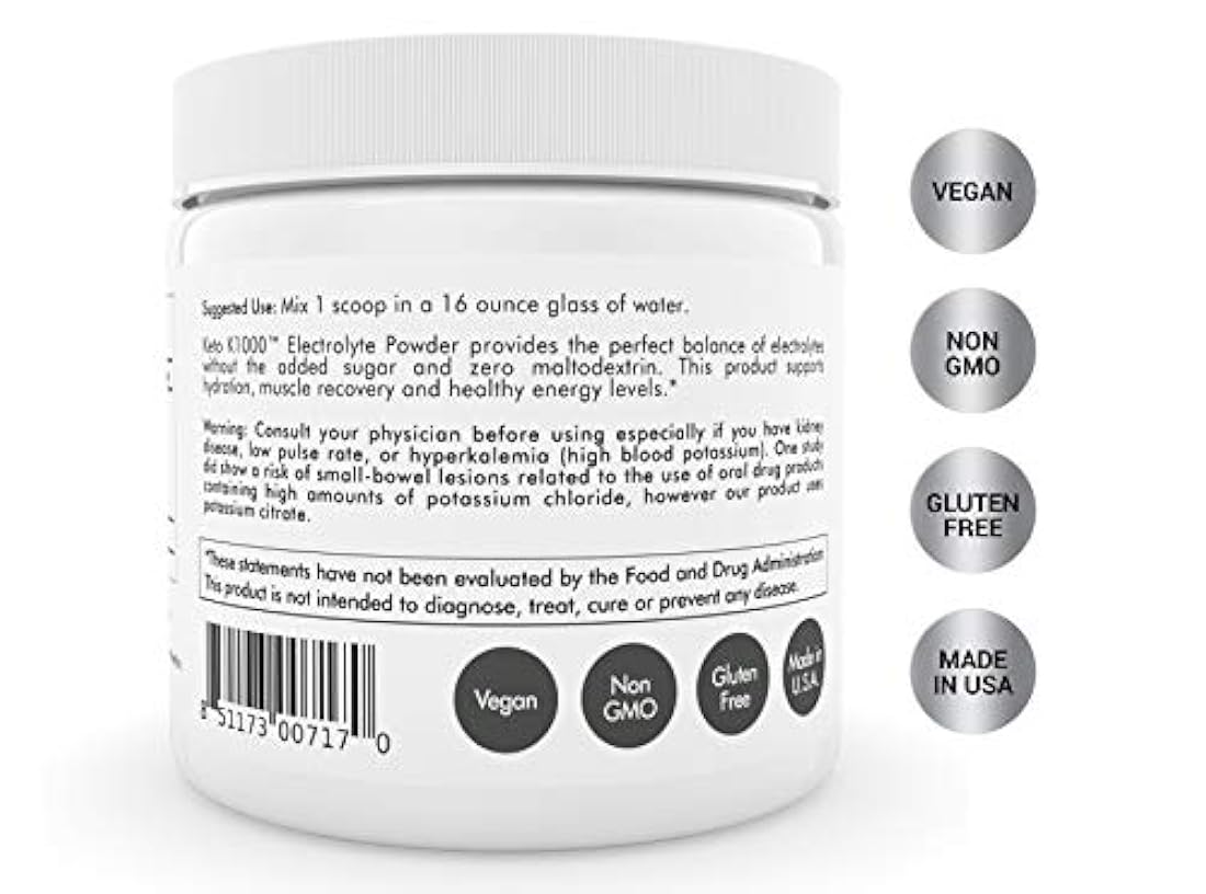 Keto K1000 Electrolyte Powder | Potenciar la energía y batir calambres de piernas | sin maltodextrina o azúcar | sin ingredientes de China | Amazing Raspberry Lemon | 50 porciones