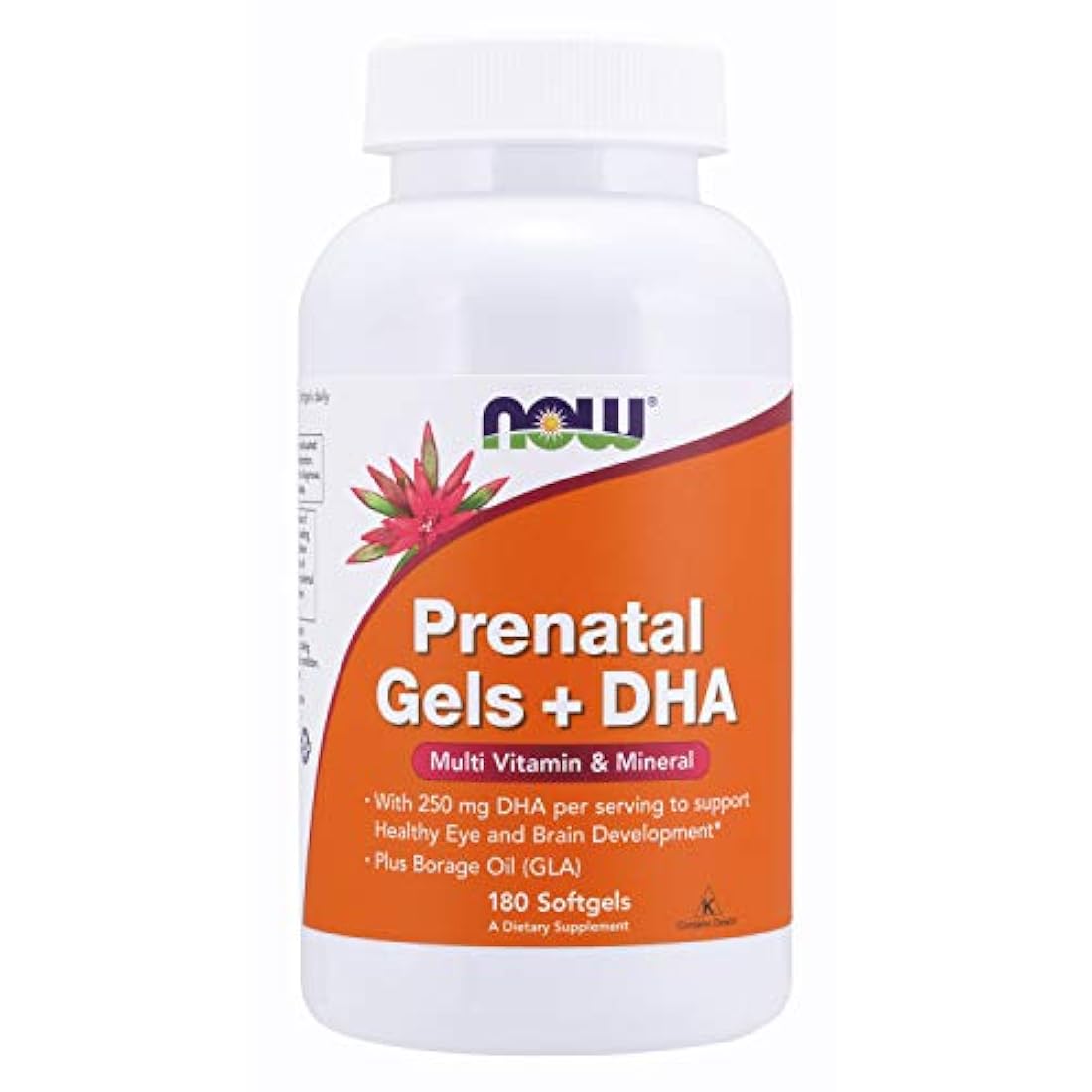 Now Foods Prenatal Gels + DHA with 250 mg DHA per Serving, Plus Borage Oil (GLA), 180 Softgels