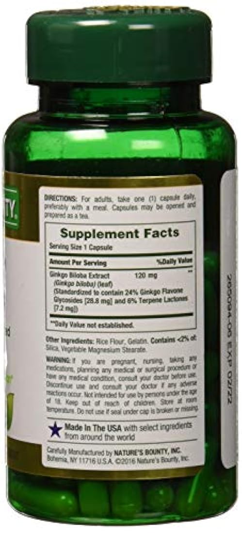 Nature's Bounty Ginkgo Biloba - Extracto estandarizado 120