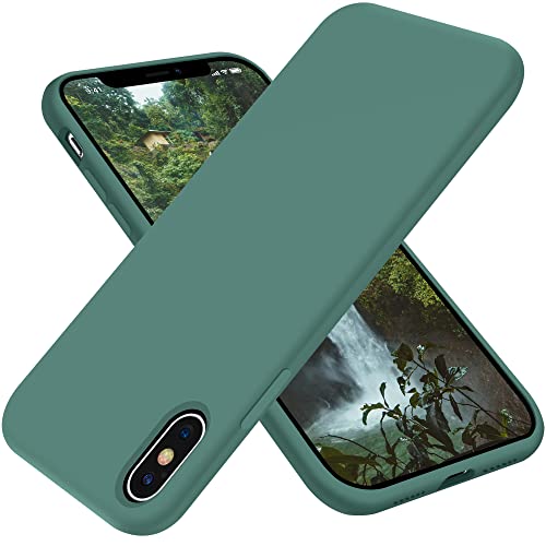 OTOFLY Funda compatible con iPhone X, ultra delgada, de silicona líquida con protección de cuerpo completo, antiarañazos, a prueba de golpes, forro de microfibra suave de 5.8 pulgadas (verde pino)