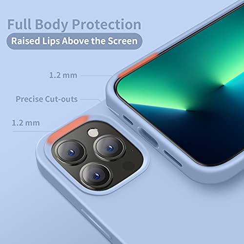 Cordking Funda diseñada para iPhone 13 Pro Max, funda protectora de silicona ultra delgada a prueba de golpes con forro de microfibra suave antiarañazos, 6.7 pulgadas, azul claro